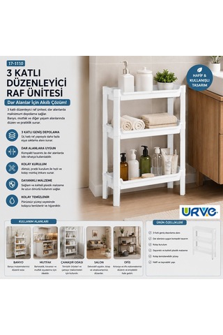 Urve Ur-3589 Rafty 3 Katlı Sepet Organizer Raf Ünitesi 465x145x500 Mm Diğer