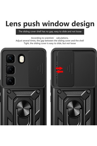Teleplus İnfinix Hot 60i 4g Kılıf Magnetik Standlı Kamera Korumalı Slide Sürgülü Cover Kapak Siyah
