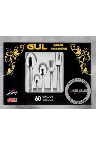 60 Parça 12 Kişilik Çatal Kaşık Seti Sade Model 18/0 Kutulu