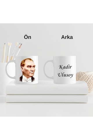 Kişiye Özel Atatürk Tasarımlı Kupa Bardak Ve Not Defteri Hediye Seti Siyah