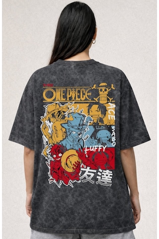 One Piece Monkey D. Luffy Ace Sabo Anime Baskılı Unisex Oversize Siyah