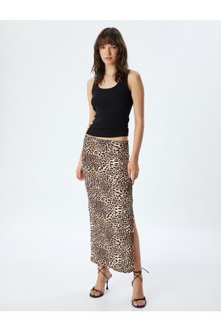 Koton Leopar Etek Uzun Kalem Form Yırtmaç Detaylı Slim Fit Siyah Desenli 4sak11002ek Siyah