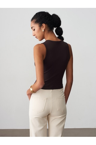 Dilvin 21005 Düğme Detaylı Crop Top-koyu Kahve