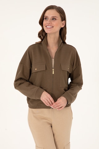 U.S. Polo Assn. Kadın Haki Fermuarlı Dik Yaka Sweatshirt 50299001-VR027