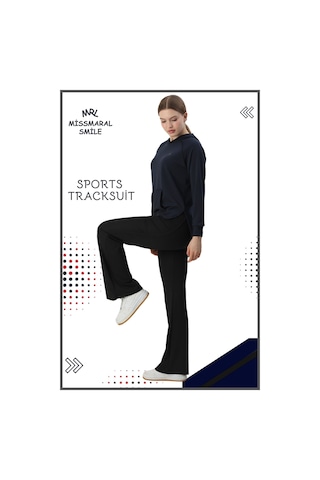 Kadın Spor Eşofman Takım İspanyol Paça Çift Cepli Alt &kapüşonlu Kanguru Cepli Üst Lacivert 3053 Lacivert