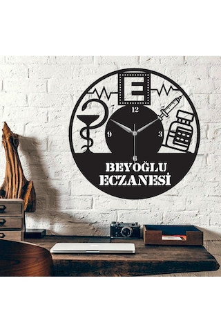 Kişiye Özel Eczane Temalı Duvar Saati Siyah - Siyah