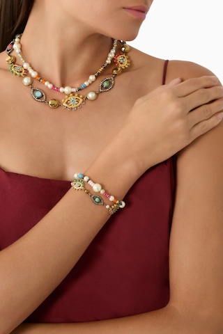 Multi-strand Eye Necklace, Çok Sıralı Göz Kolye, Incili, Kristalli Ve Nazar Boncuklu Gümüş