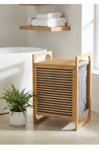 Bambu Çamaşır Sepeti Tekli 35 Litre Bambu