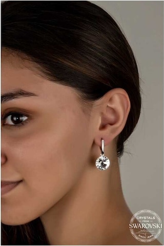 Swarovski Crystal Taşlı Gümüş Beyaz Sallantılı Kadın Küpe