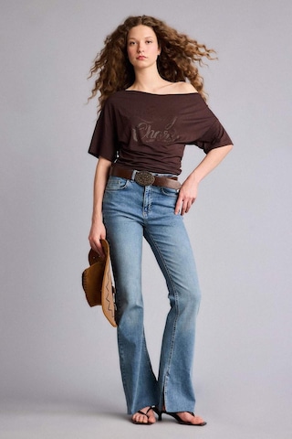 Defacto Fıtted Açık Omuz Baskılı Kısa Kollu Tişört H5775ax26smbn320 Kahve-bn320