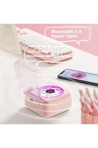 Kargo Nostalji Mini Plak Görünümlü Radyolu Bluetooth Hoparlör 3d Ses Dalgası Retro Müzik Plak Pembe Najmaddin