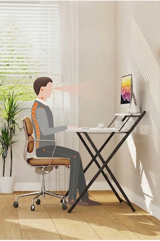 Bodo Metal Ayaklı Laptop Masası Katlanır Çalışma Masası Raflı Masa Katlanır Laptop Sehpası Siyah - Beyaz