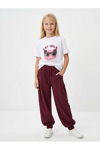 Zekids Kız Çocuk Şalvar Kesim Eşofman Altı-17185 Bordo