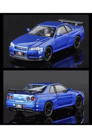 Nissan Skyline Gtr R34 Fast And Furious 1:24 Mavi Diecast Metal Araba Koleksiyon Sesli Işıklı