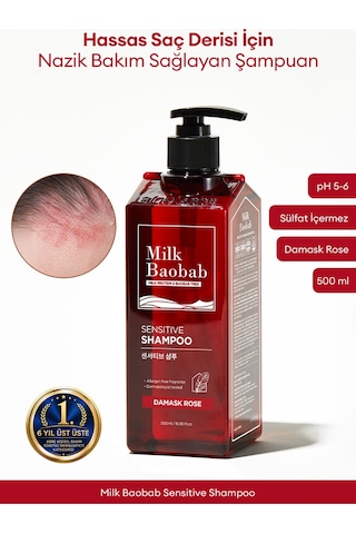 Hassas Saç Derisi İçin Nazik Bakım Sağlayan Şampuan Mılk Baobab Sensitive Shampoo Damask Rose Tüm Saç Tipleri