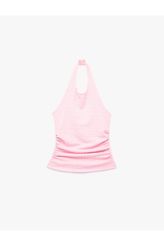 Koton Bürümcük Kumaş Slim Fit Drapeli Sırt Detaylı Halter Yaka Bluz Pembe 6sak10036ek Gül