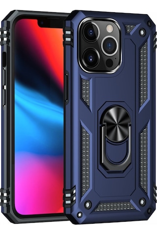 Apple Uyumlu - iPhone 13 Pro Max Kılıf Sofya Yüzüklü Silikon Kapak - Lacivert