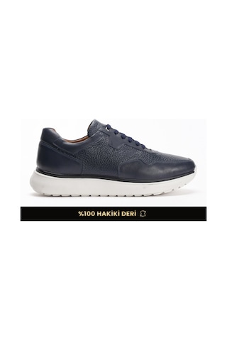 Fame Step Hakiki Deri Erkek Yürüyüş Ayakkabısı Casual Comfort Bağcıklı Ortopedik Günlük Rahat Taban Lacivert Sneaker Palermo