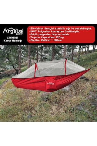 Argeus Cibinlikli Kamp Hamağı Kırmızı