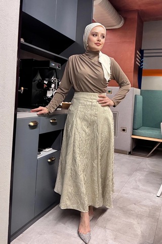 Etk005 Yandan Fermuarlı Kraşlı Kloş Etek Taş