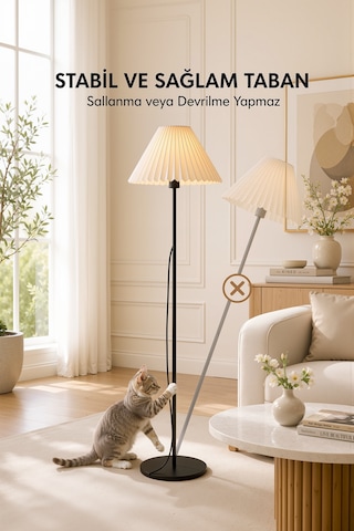Umbrella Lambader Siyah Metal Tek Ayaklı Lamba Krem Modern Kırma Kumaş Başlık Lam07