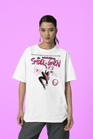 Sevbano The Amazing Spider Gwen Baskılı Unisex Tişört, Oversize Marvel Ti Beyaz