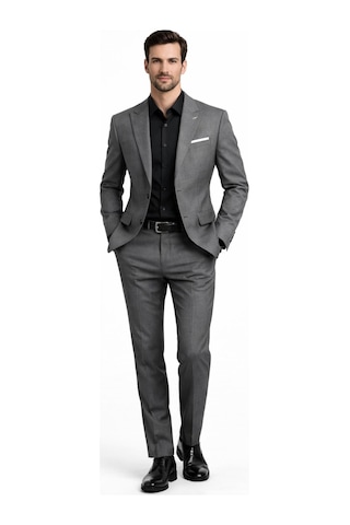 Suitmen Erkek Silim Fit Yelekli Çift Yırtmaçlı Takım Elbise Bgl-st05328 Koyu Gri
