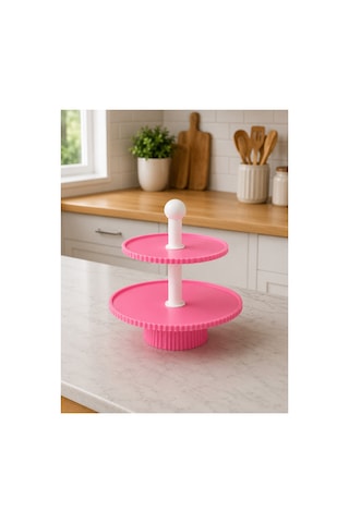 2 Katlı Pembe Sunum Standı Kurabiyelik, Cupcake Ve Takı Organizeri 30 Cm Dekoratif Stand