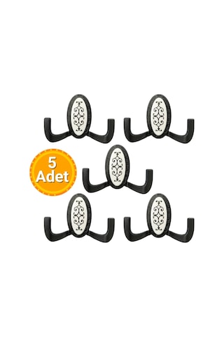 5 Adet Metal Vestiyer Askılığı - Mat Siyah, Desenli, Dayanıklı, Elbise Ve Mobilya Askılığı Siyah - Beyaz