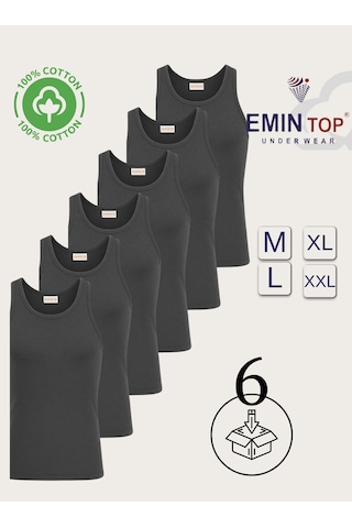 Mercan 6'lı Erkek Antrasit %100 Cotton Penye Atlet