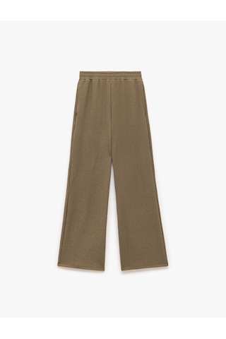 Koton Krep Kumaş Dokulu Beli Lastikli Cepli Bol Paça Pantolon Haki 5sak40093ek Haki