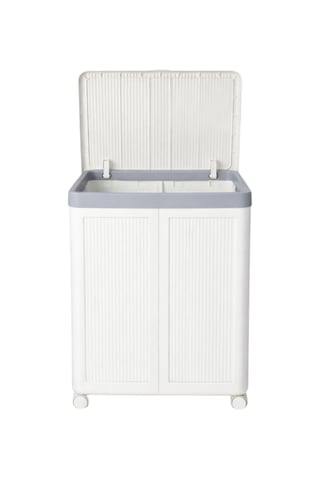 Tekerlekli Çamaşır Sepeti, 100 L Kapasiteli, Beyaz, Plastik, Katl