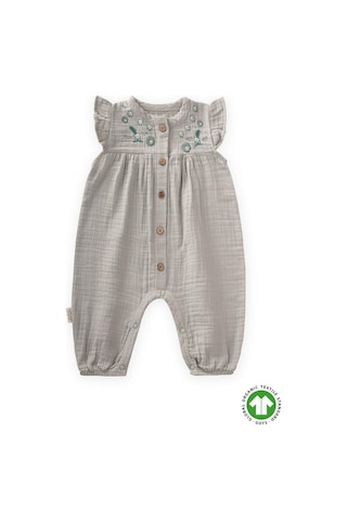 Cigit Organik Nakışlı Müslin Tulum 0-3 Yaş Su Yeşil Yeşil