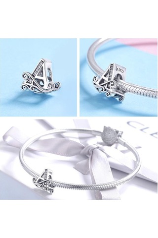 Bamoer Otantik 925 Ayar Gümüş Vintage Mektup A'dan Z'ye Zirkon Boncuk Takılar Fit Charm Bilezikler Dıy Takı A