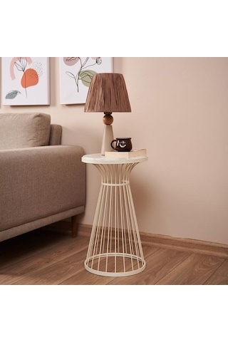 Begüsa Teksas Mermer Görünümlü Yan Sehpa - Beyaz Beyaz