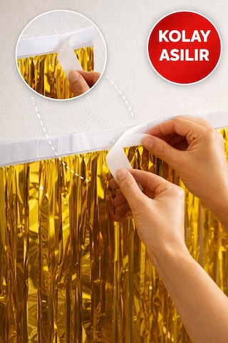 Gold Parlak Parti Perdesi 100x200 Cm Doğum Günü, Baby Shower, Fotoğraf Arka Fon 100 200