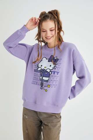 Hello Kitty Lisanslı Baskılı Kalın Oversize Sweatshirt Renkli