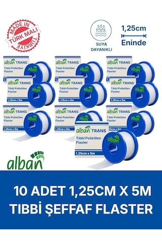 Pe 1,25cm X 5m, 10 Kutulu Set, Şeffaf Perforeli Flaster. Hipoalerjenik, Nefes Alabilen, Cilde Dost, Suya Dayanıklı