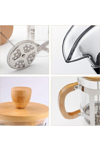 Ahşap Detaylı 350 Ml Cam French Press Karışık