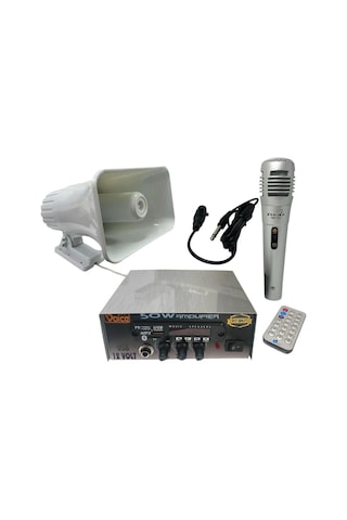 Electroon Pazarcı Ses Sistemi Takım Set 12v Usb Amfi+50w Horn Hoparlör+mikrofon