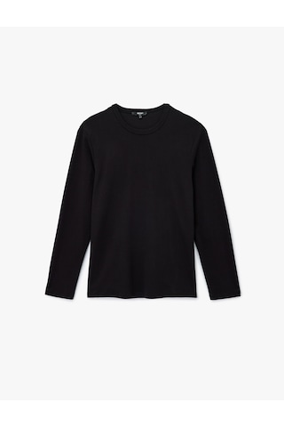 Koton Pamuklu Bisiklet Yaka Basic Slim Fit Uzun Kollu Tişört Siyah 6wam10109hk