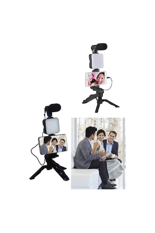 Telefon Tutucu Led Işıklı Kumandalı Mikrofon Telefon Vlog Semeglbl - 10 Video Kayıt