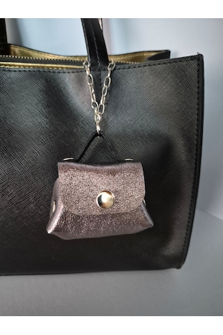 Gogo Charm Çanta Aksesuarı Mini Çanta Hakiki Deri Simli Gümüş