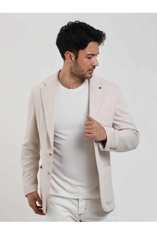 Dufy Krem Erkek Slim Fit Düz Mono Yaka Casual Ceket - 104445-krem Krem