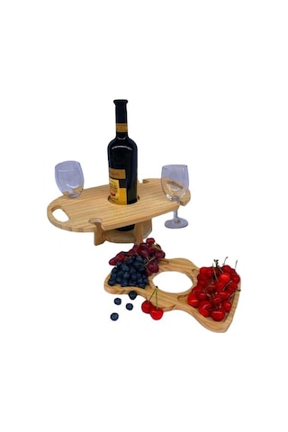 Ebitda Ahşap Katlanabilir Piknik Masası, Şarap Rafı, Hafif Ve Taşınabilir, Ahşap Rengi Ahşap Rengi