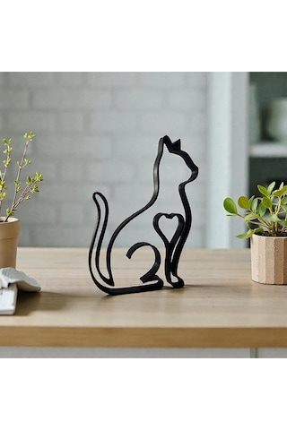 Kalpli Minimalist Kedi Silüeti Biblo Modern Çizgi Sanatı Dekoratif Obje Ve Duvar Tablosu 22 18 Cm