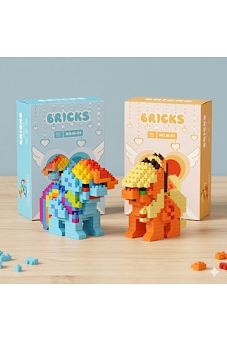 Brıcks Rainbow Dash & Applejack Pony Yapı Blok Seti 2 Li Mini Brick Pony Figür Koleksiyon Oyuncak