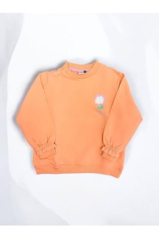Zekids Kız Bebek Çiçek Baskılı Basic Sweatshirt-14453 Somon