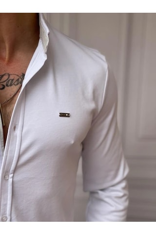 Modefendi Slimfit Merserize Pamuk Uzun Kollu Gömlek Beyaz