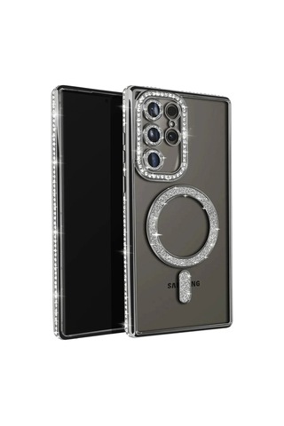 Mey İthalat Samsung Galaxy Uyumlu S23 Ultra Joke Simli Magneticsafe - Kılıf - Siyah Diğer